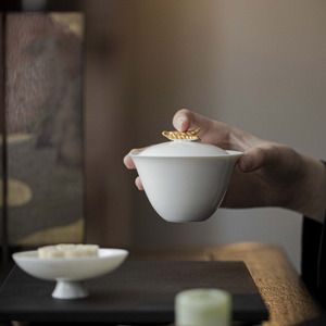创意亚光釉麦穗二才盖碗家用陶瓷泡茶碗功夫茶具陶瓷手抓碗