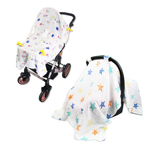 新生儿婴儿纯棉纱布巾安全座椅提篮遮阳巾遮盖巾儿童推车挡风防晒