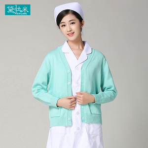 护士毛衣女冬季开衫外套医院值班保暖工作服绿色V领百搭针织衫