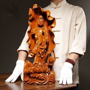 花梨木雕刻观音佛像摆件莲花观音菩萨雕像家居客厅装饰红木工艺品