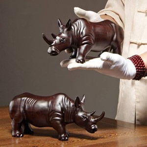 黑檀木雕犀牛摆件实木质雕刻动物家装办公室桌面装饰品红木工艺品