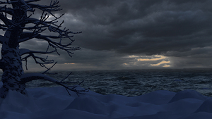 乌云密布海边冬季雪枯树雪树枝高清LED大屏幕舞台背景虚拟静态图