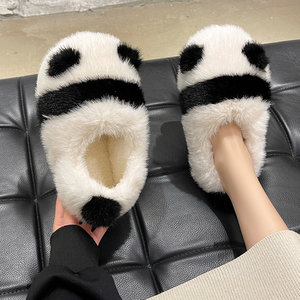 熊猫棉拖鞋女冬季室内居家少女心可爱毛绒保暖厚底防滑全包跟棉鞋