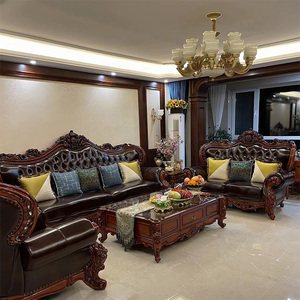 欧美式真皮沙发123组合 别墅套房客厅奢华实木新古典头层牛皮家具