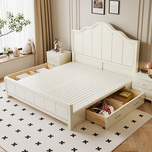 奶油风白色实木床田园风家用主卧小户型现代简约1.8米双人1.5婚床