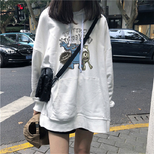 waitmore连帽卫衣女春秋韩版薄款港风外套vintage学生宽松上衣服