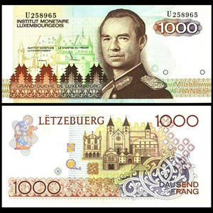 全新欧洲 卢森堡1000法郎 1985年 纸币外币 钱币收藏收集UNC真品