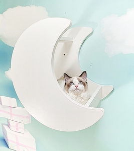 唯美简约高端白色墙壁挂式猫墙猫爬架剑麻柱猫窝跳台太空舱猫家具