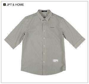 JPTHOME24夏酷感潮流合体版型商务休闲贴布装饰条纹中袖翻领衬衫