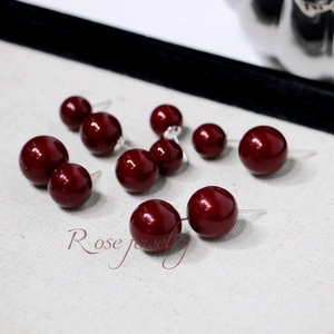 Rosejewelry新年进口施家珍珠536车厘子红S925银针耳钉高跟鞋耳勾