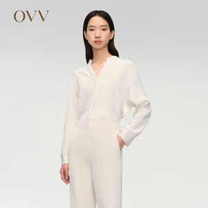 【重磅真丝】OVV2024春夏新款女装30MM重绉V领长袖衬衫