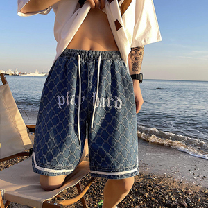 欧美高街牛仔短裤男夏季潮牌ins美式嘻哈宽松设计感小众五分裤子