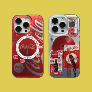个性复古潮牌可乐适用iPhone14Pro手机壳苹果15promax磁吸充电防摔保护套13磁吸气囊支架11高级小众12情侣