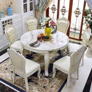 欧式餐桌椅组合实木大理石可伸缩圆桌客厅饭桌白色美式长方形桌子