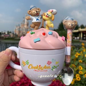 上海迪士尼 可爱达菲熊可琦安蛋糕造型饮料杯子卡通儿童勺子餐具