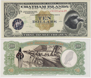 大洋洲新西兰查塔姆群岛1999年千禧年纪念钞第一版10面值全新UNC