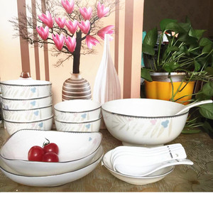 民生品牌陶瓷碗家用碗碟套装晨风微扬盘子勺汤碗组合中式搭配餐具