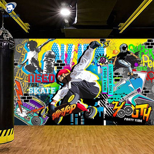 手绘街头涂鸦3D墙纸舞蹈壁画hiphop嘻哈街舞贴画滑板轮滑自粘墙贴