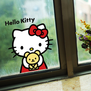 可爱卡通kitty凯蒂猫墙贴纸卧室客厅橱柜贴防撞门贴玻璃窗户贴画