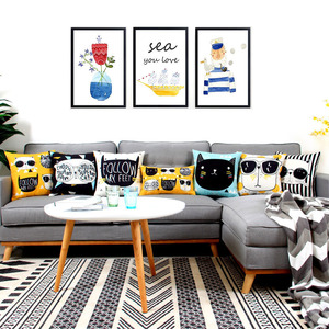 北欧潮猫创意枕头棉麻客厅沙发抱枕可爱卡通靠垫腰枕座椅飘窗靠枕