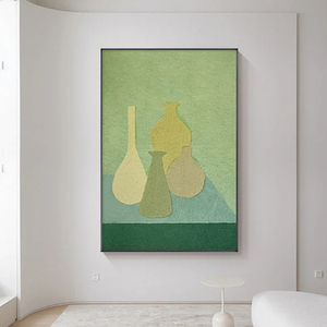 客厅纯艺术手绘众油画肌理小装饰画花瓶挂画落地卧室抽象玄关绿色