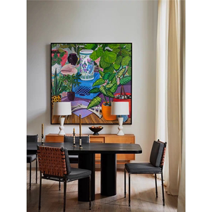 小油画手绘抽象派马蒂斯客厅植物众挂画艺术青花瓷装饰画花瓶玄关