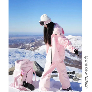 粉色滑雪服女套装防风防水哈尔滨东北零下40度抗寒冲锋衣外套加厚