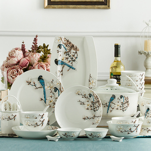 碗碟套装 家用中式景德镇陶瓷餐具 高档组合欧式骨瓷碗盘碗筷套装