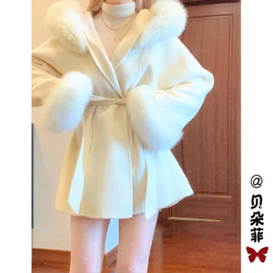 冬季富家千金毛绒绒白色大衣女2024新款气质高级感毛呢外套小个子