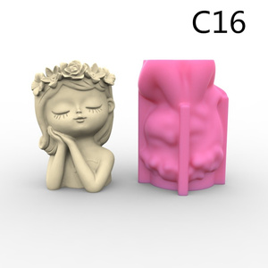 睡觉女孩3D创意笔筒花盆硅胶模具香薰蜡烛食品级巧克蛋糕装饰C16