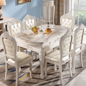 欧式餐桌椅组合伸缩折叠小户型多功能实木大理石现代简约家用圆桌
