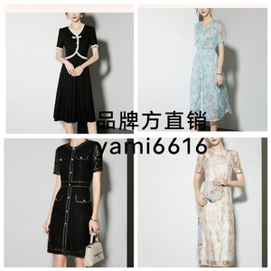 海青蓝 新中式假两件连衣裙新款V领黑色盘扣减龄显瘦裙子 女装