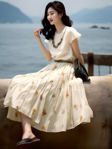夏装搭配一整套韩系上衣裙子两件套晚晚风温柔套装气质遮肉显瘦女