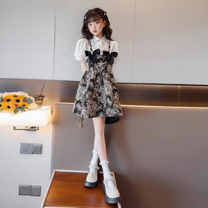 韩国代购女童连衣裙新款儿童时髦背带裙女孩夏季洋气薄款套装裙子