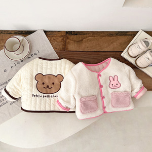 女宝宝冬季棉衣加厚两面穿洋气卡通可爱棉服韩式婴儿夹棉保暖外套