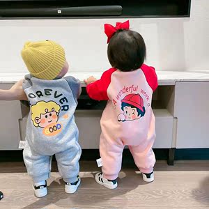 韩版童装男女宝宝秋冬装长袖连体衣0-12个月婴儿洋气加绒外出爬服