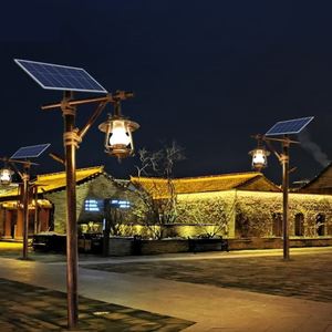 仿古太阳能路灯复古市电公园两用双头户外圆灯亮化灯景观灯庭院灯