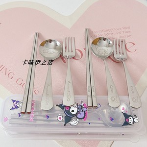 卡通304餐具不锈钢便携成人儿童筷子勺子叉创意高颜值三件套套装