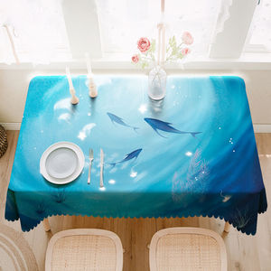 梦幻蓝色海洋鲸鱼桌布创意儿童电脑书桌垫写字台布家用防尘茶几布