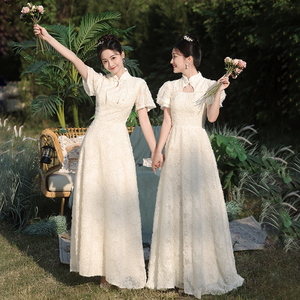 香槟色伴娘服女2024新款夏季新中式姐妹团晚礼服长裙高级小众法式