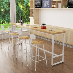 北欧风铁艺实木吧台桌家用靠墙窄长桌子高脚桌奶茶店酒吧桌椅组合