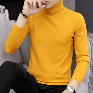 高领毛衣男士冬季韩版修身针织衫学生纯色可翻领百搭黄色打底衫潮