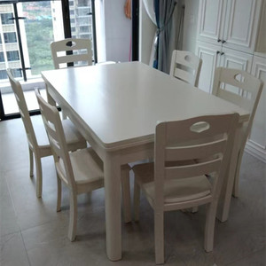 白色实木餐桌长方形吃饭桌子家用小户型方桌简约现代餐桌椅西餐台