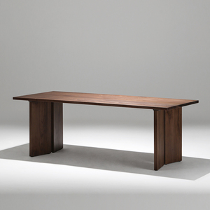 北欧简约实木餐桌意式胡桃木色长桌侘寂风原木会议桌长方形办公桌