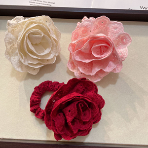 红色玫瑰花发绳花朵弹簧夹粉色红色发饰高级感设计后脑夹子新款