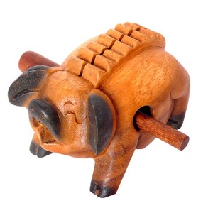 泰国原创实木工艺品招财快乐猪家居办公室摆件发声玩具创意礼品