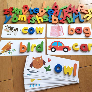 木制26个英文字母拼图积木儿童英语启蒙单词卡片3456岁益智玩教具
