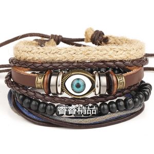 men's Vintage leather beaded bracelet jewelry male bangle