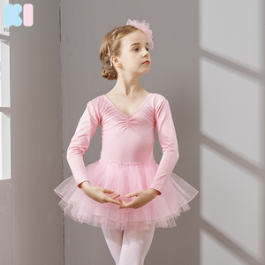 儿童舞蹈服长袖女童练功服新年幼儿中国舞宝宝跳舞衣服芭蕾舞裙春