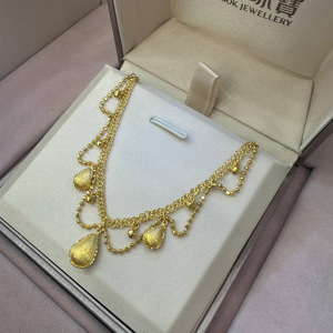 六福珠宝 蕾丝水滴黄金项链女 丝绸足金套链计价新款 专柜正品